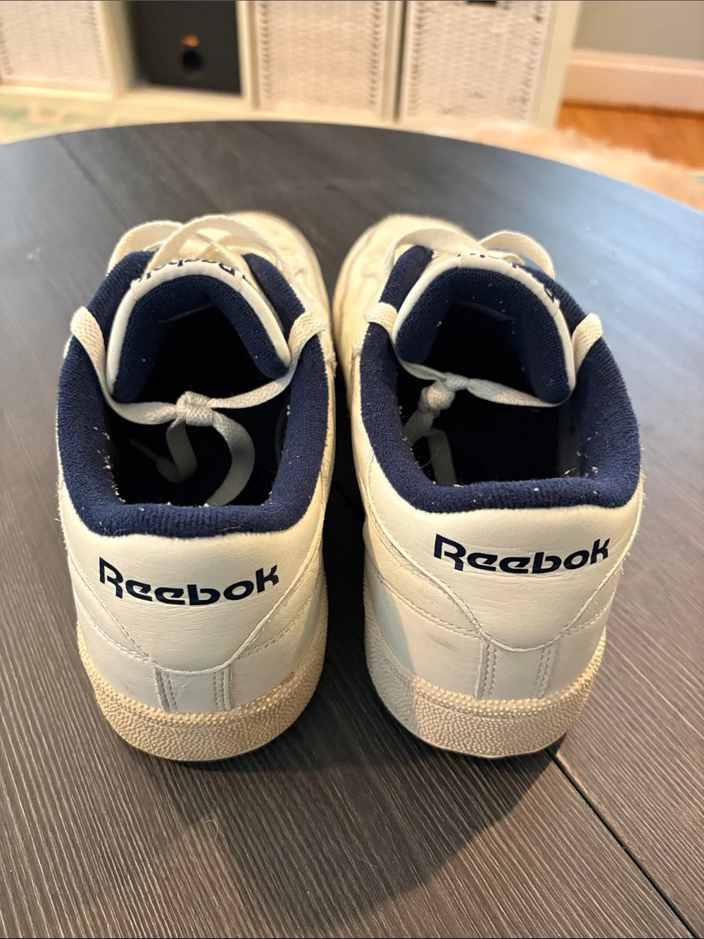 Reebok Classic Men's White Leather Sneakers with Navy Lining